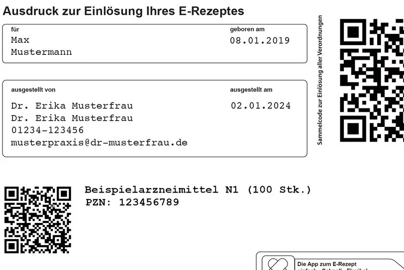 e-Rezept, Ausdruck weiß mit QR-Code