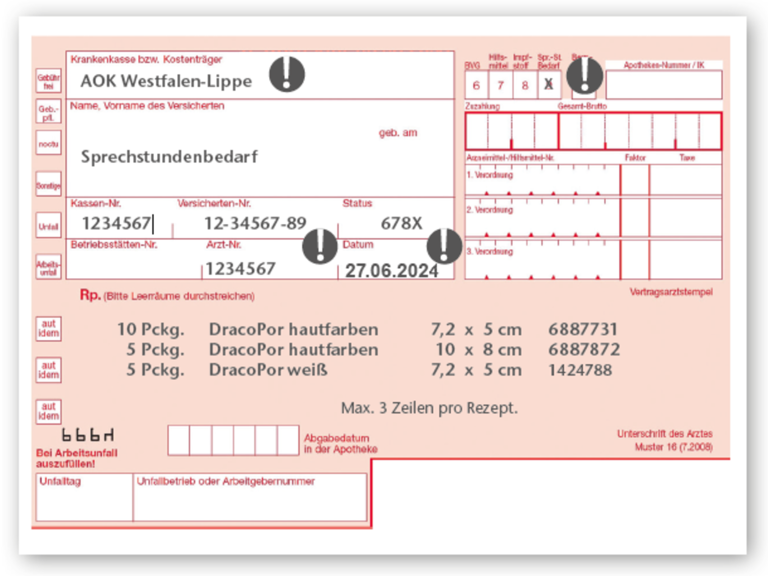 Rezept: Verbandmittel, Sprechstundenbedarf