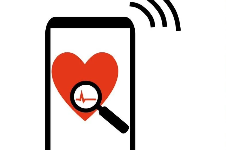 Digitale Gesundheitsanwendung auf dem Smartphone, stilisiert